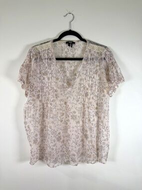 PAIGE Cream Floral V-Neck Short Sleeve Blouse